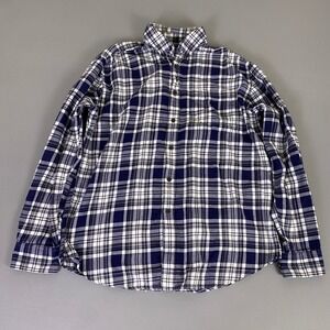 Croft & Barrow Flannel Shirt Navy Blue White Mens Large Plaid Long Sleeve Button
